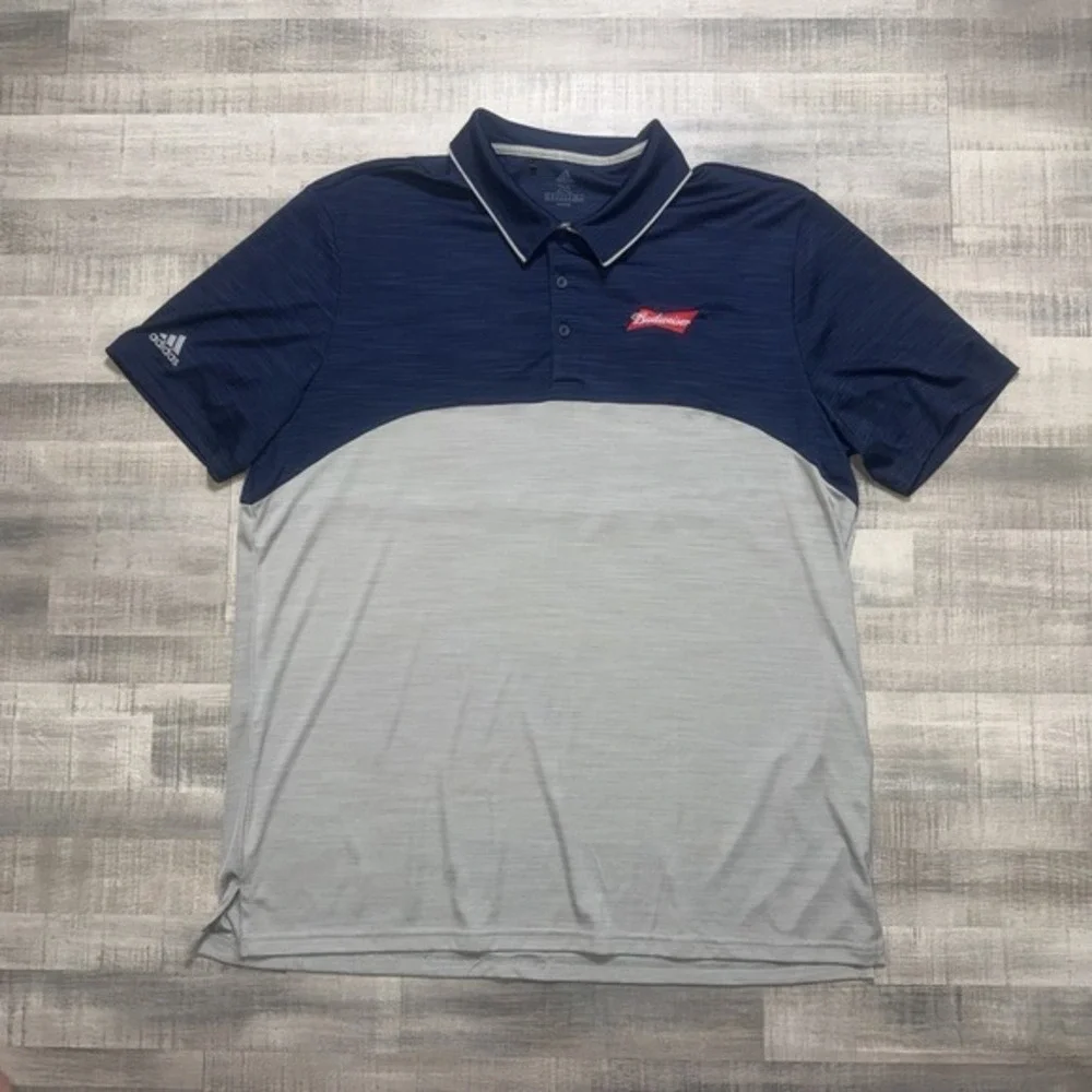 Adidas Golf Polo Shirt Navy&grey With Budweiser Logo Men's 2XL